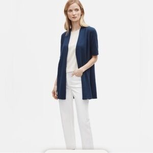 Eileen Fisher Navy Linen Blend Sweater Cardigan XS